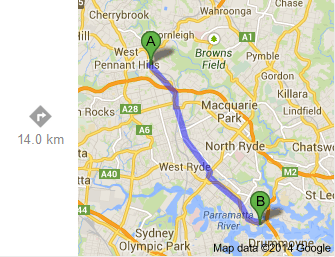 Beecroft to Gladesville Reserve (Google)