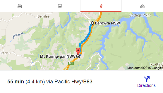 Berowra to Mount Kuring-gai (Google Maps)