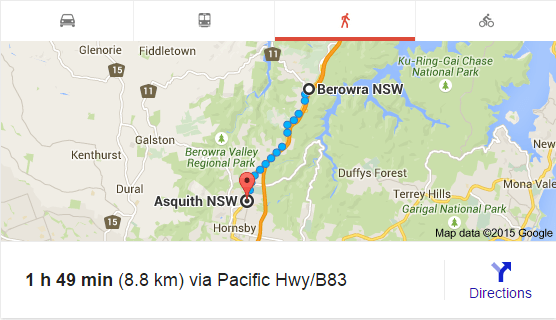 Berowra to Asquith (Google Maps)